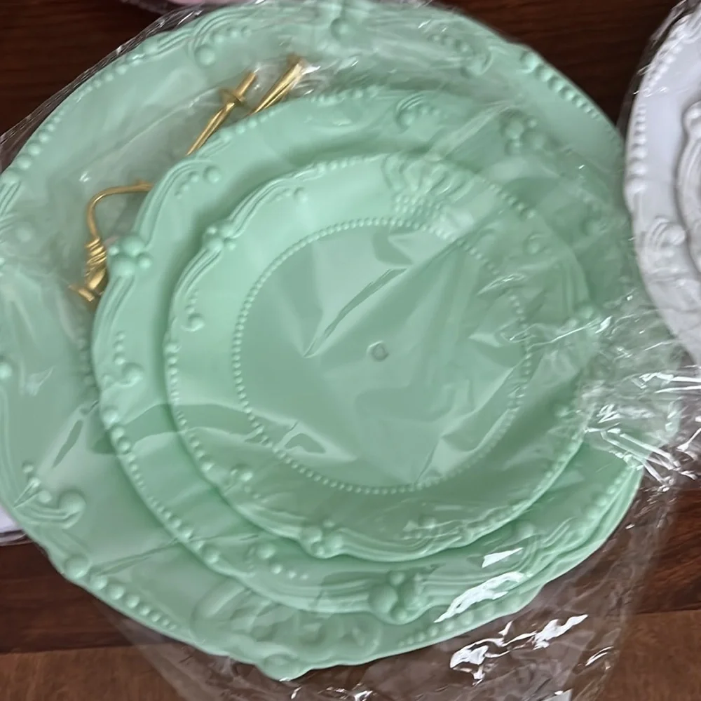 Pink and Green Disposable Tableware Set for Parties